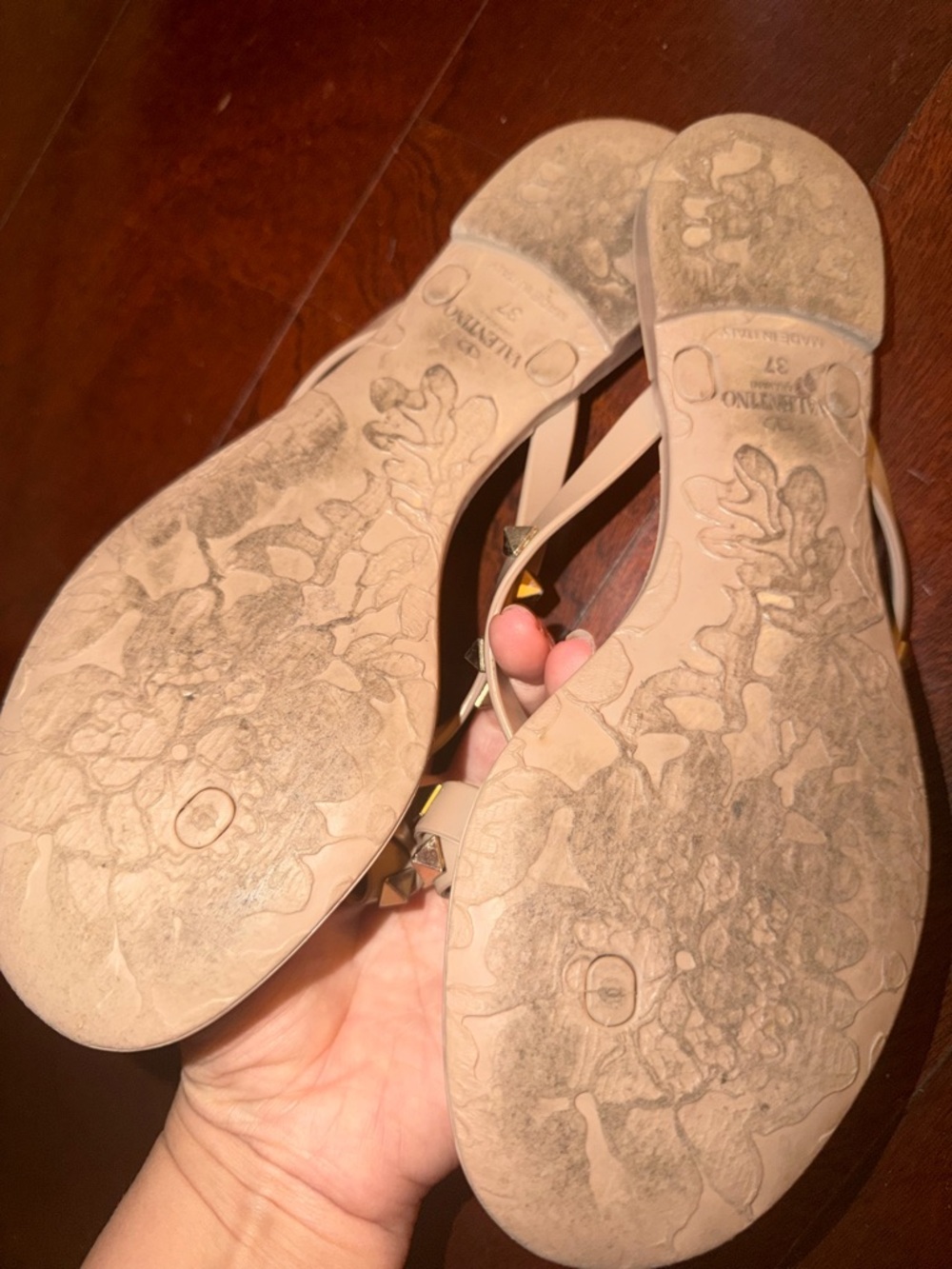 Valentino Rockstud T-Strap Sandal - Taupe - Picture 3 of 4